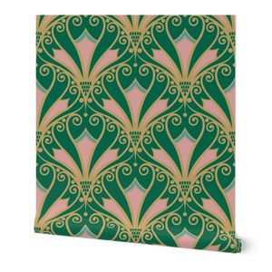 Nouveau Ogee in Green Pink & Gold - Vintage Art Deco Glam - Heritage Style