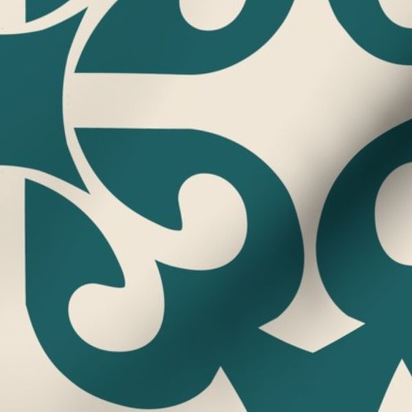 Courtyard Scrollwork - Moorish Azulejo Tides  - Moorish Green & Warm Ivory