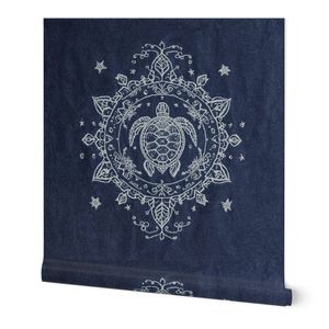 Celestial Sea Turtle Mandala Coastal Boho Ocean Pattern Indigo Beach House