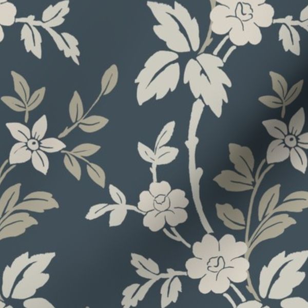 Vintage Floral Romantic Antique Navy