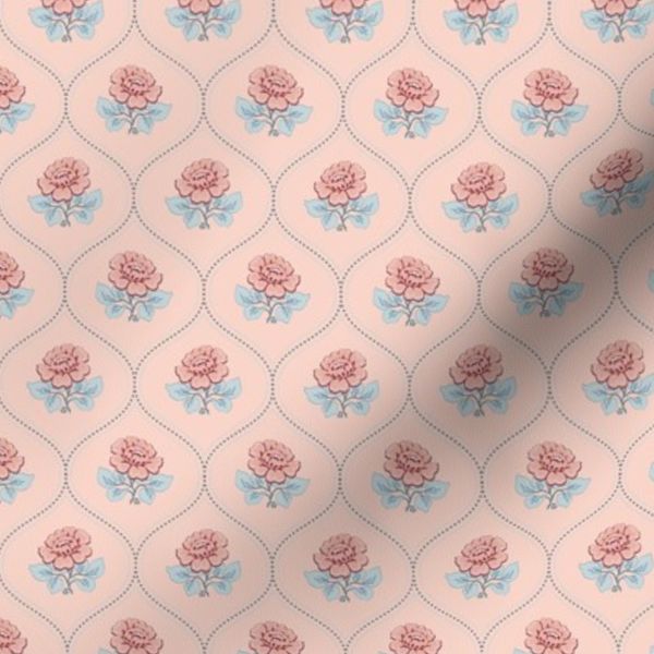 Vintage roses in ogee layout - grandmillennial style - mauve on pink medium