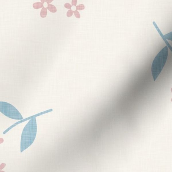 Cottage Tossed Floral on Linen - Muted Teal Pink on Cream - L