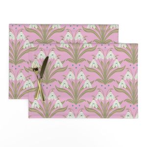 Large spring snowdrops pink green hand drawn block print florals