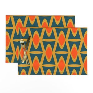 Hourglass Mid Century Modern Geometric - Orange Dark Teal Blue Mustard BG