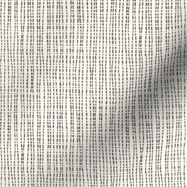 Rustic Modern Linen Like Texture -Dotty Dash Marks-Dark Grey on Off White-L