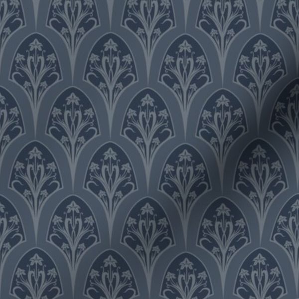 Art Nouveau Morning Glory Scallop Vine in Bold Blue