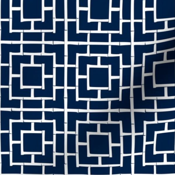Bamboo Square Lattice - Navy & White