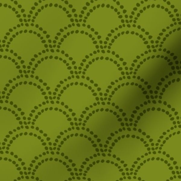Mermaid Scale Boho Scallop Shell Pattern - Moss Green & Olive - Small