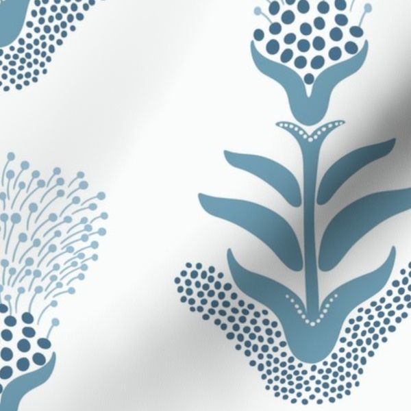Bottlebrush Symmetry Stylized Blockprint Floral Monochromatic Dusty Blue