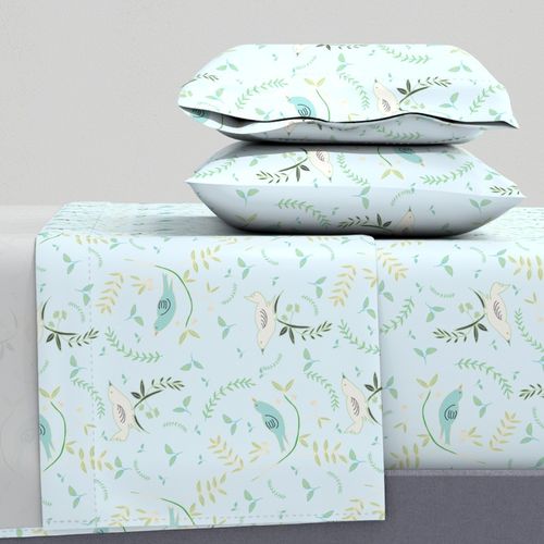 754 OPD tree birds no words multi on pale blue medium scale