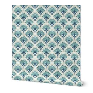 XS- Modern BOHO Mid-Century Geometric Blue Tone Flower with Dots & Diamond