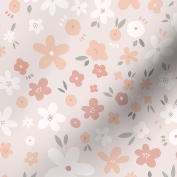 Girly ditsy floral cream tiny pastel - boho tween girls tossed blush pink M