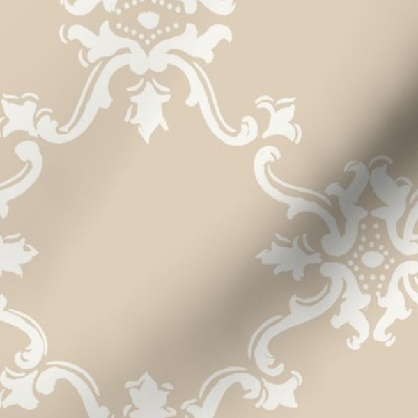 Rococo scroll trellis - antique European ornament - warm beige dining room