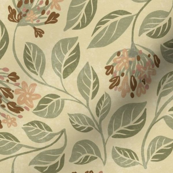 Cottage Lilac Meadow - Sage Yellow Terracotta - Large Scale