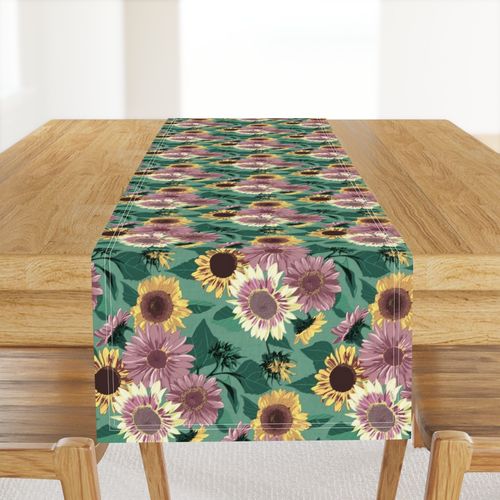 Sunflower Bouquet Jade Green - 12 Inch Repeat