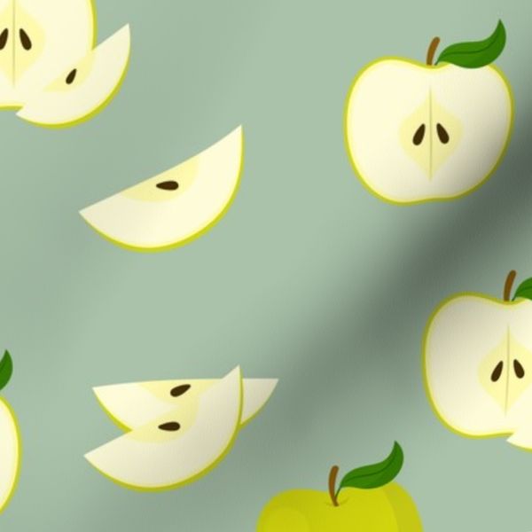 Green Apple Slices and Whole Fruits Fresh Kitchen Design