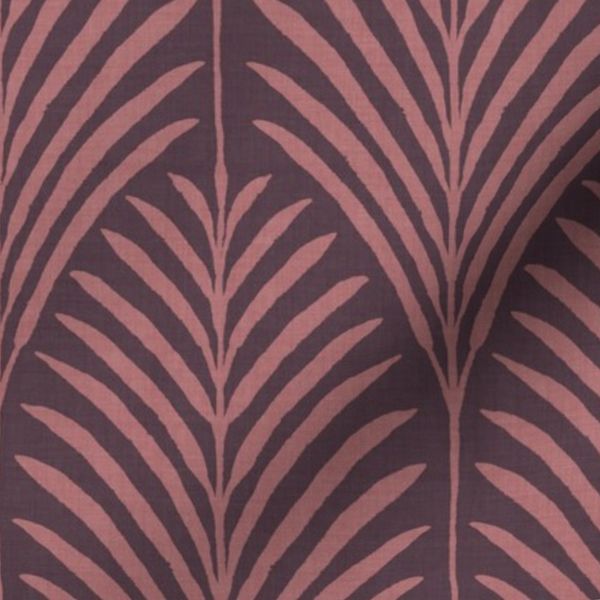 Art Deco Minimal Linen Textured Palm Leaf Dark Mauve Purple Red Wine Tan XL