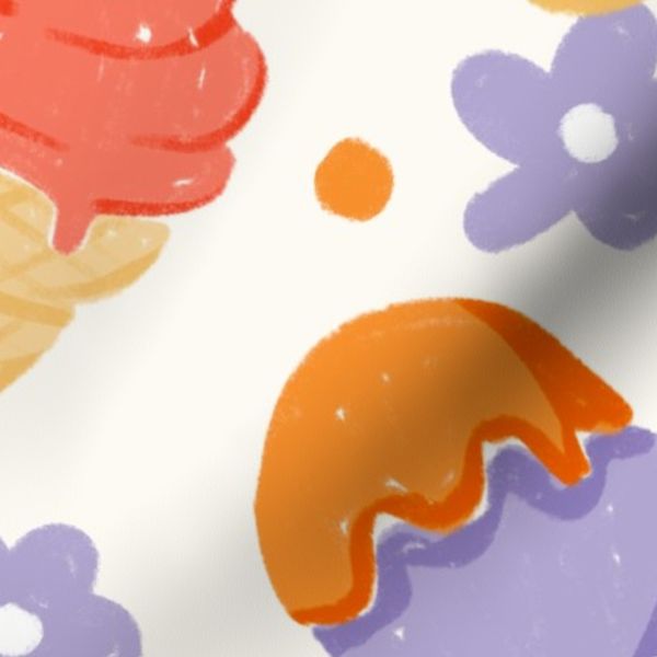 Jumbo scale Sweet Summer Ice Cream Cones Popsicles and Purple Flowers