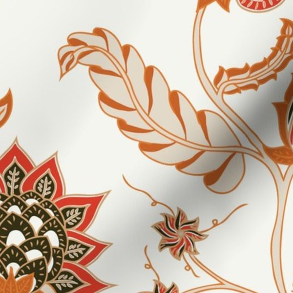 Trailing Indian Floral In Deep Earthy Tones Light Background - Large