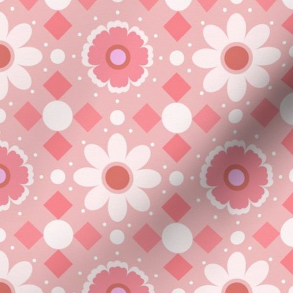 Etta Baby Floral Check Med - Dotted Daisy Geometric Pink White