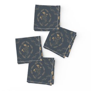 Romantic monochrom brown damask cottagecore floral wreath on slate blue