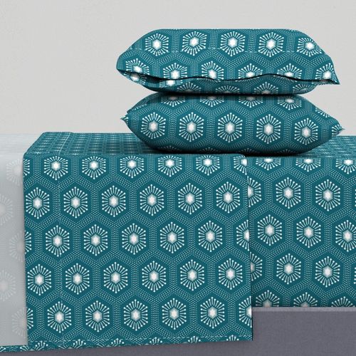 Small White And Dark Teal Geometric Hexagon Monochrome Starburst Gems