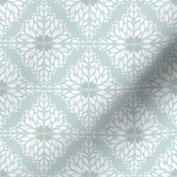 Muted Duck Egg Blue-Green Neutral Leaf Trellis Diamond Floral Small