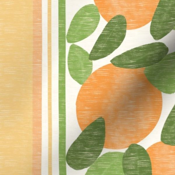 Striped Orange Grove Pattern - Hand-Drawn Citrus Fruit and Leaf Design
