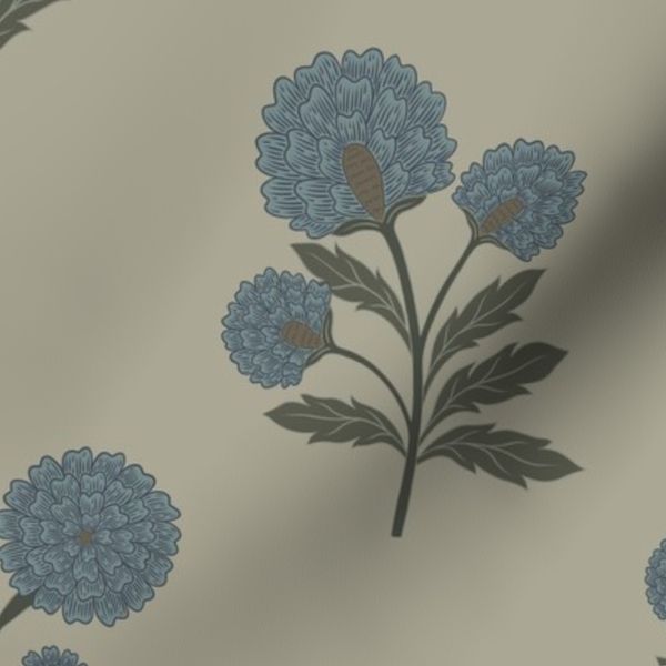 Romantic Vintage Delicate Farmhouse Floral in Blue on Light Green (sm)