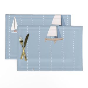 Coastal summer nautical sailboats in cool blues with a subtle stitch stripe