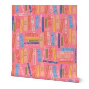 CLASSIC VINTAGE BOOKS STACKS PATTERN PINK LARGE