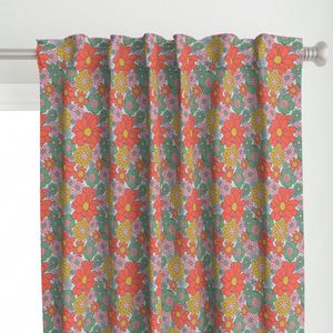 8" Retro Flower in red green gold & pink / vintage 70s bold floral print