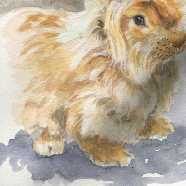 Fluffy Angora Bunny Watercolor Fabric Panel by Redstreake