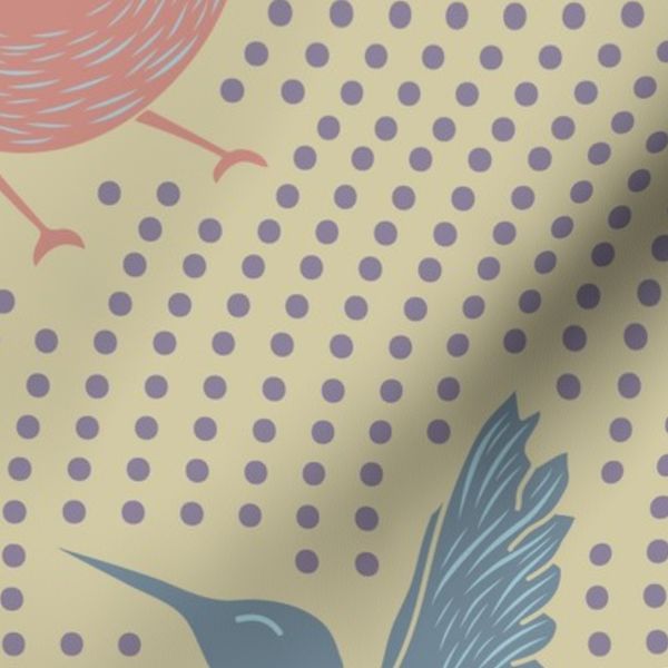 Summer Bloom Muted Coastal Birds-beige background