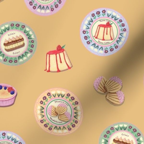 Pastries and Dessert Plates On Soft Gold