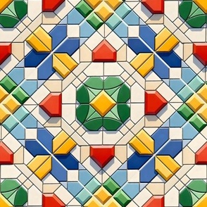 Vibrant Colorful Geometric Tile Mosaic Pattern With Distinct 3D Edge