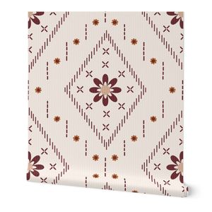 Traditional Rustic Western Country Floral Diamonds Brown on Misty Rose Pink
