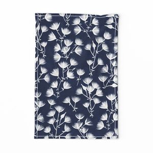 Zen Trailing Brush Textured Scandi Floral white on intense cobalt blue