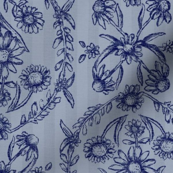sketched botanical floral subtle stripe gray blue navy country cottage