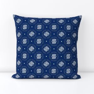 White flowers inside dot garlands - navy blue
