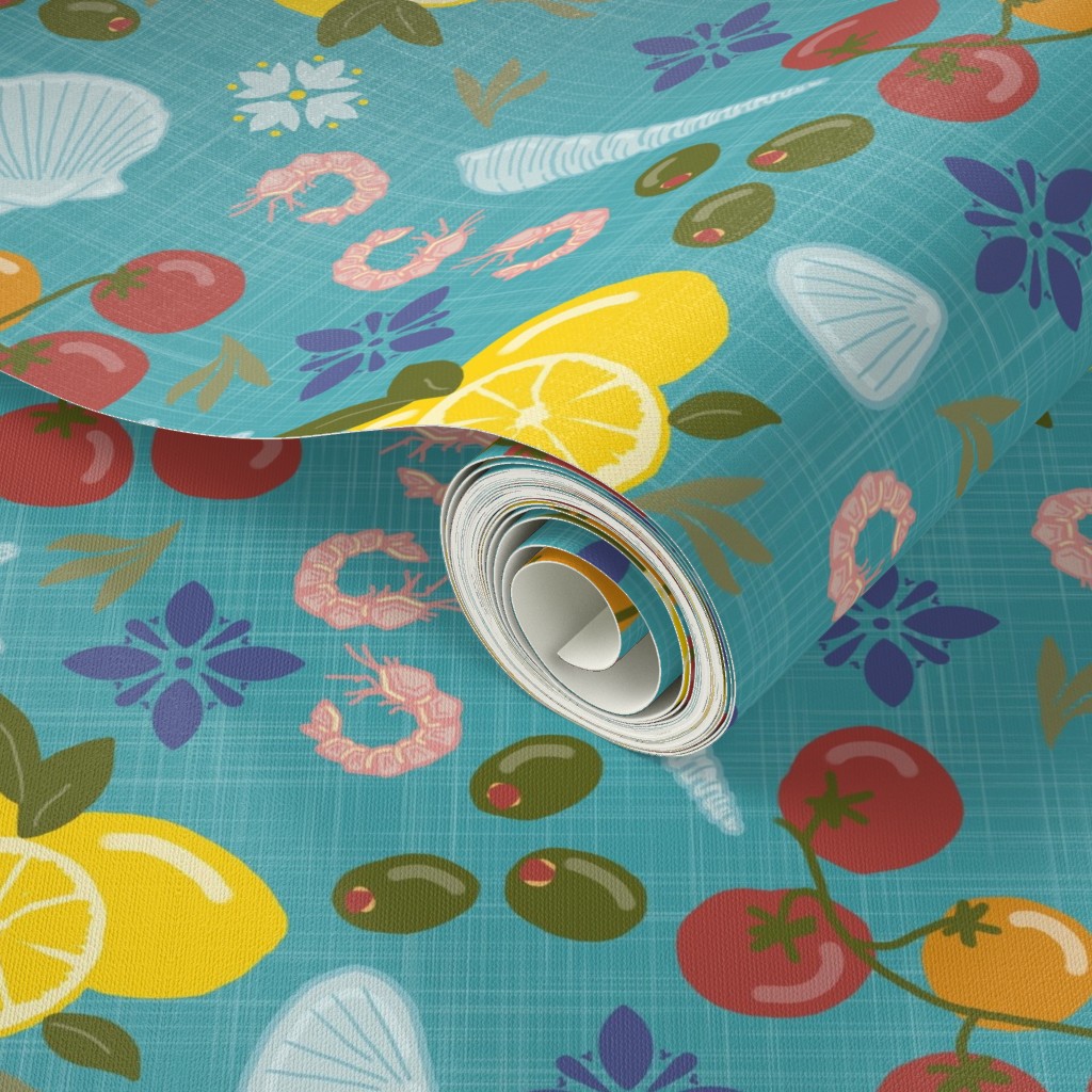 Close up of a Peel and Stick wallpaper roll with a design applied