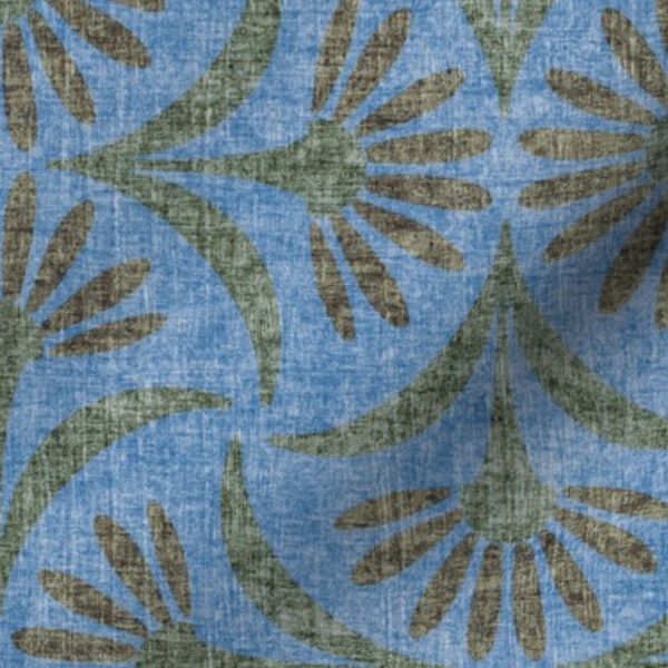 Blue Green Floral Arts and Crafts Heritage Pattern Textured Baby Nursery
