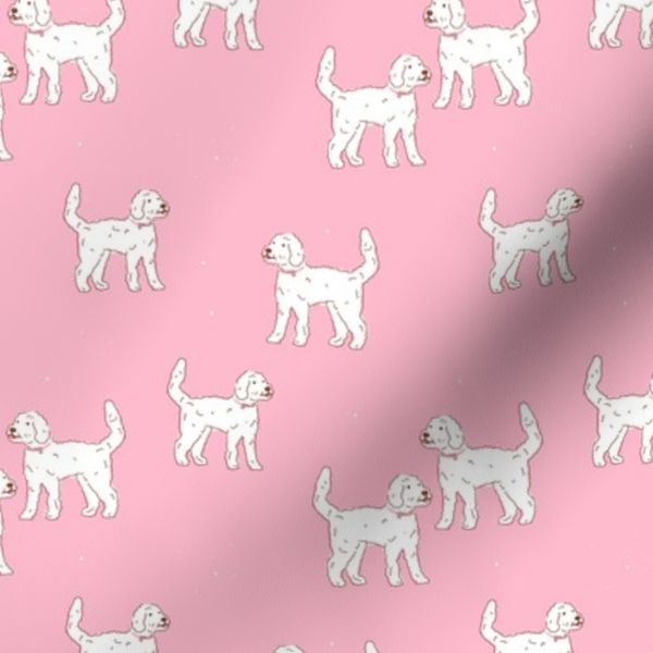 Cute little doodle freehand dog design white pink