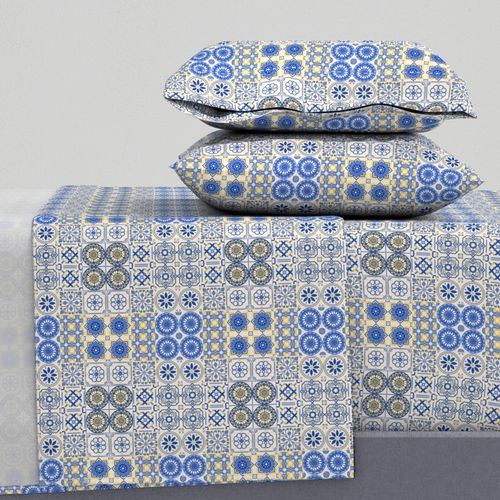 Mediterranean Blue and Yellow Decorative Mosaic Tile Pattern Medium