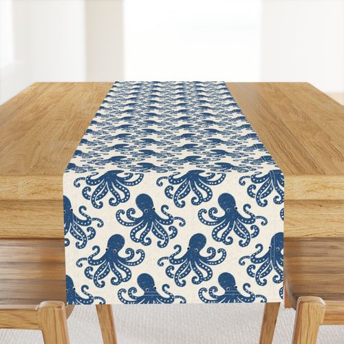 Mediterranean octopus vintage block print coastal kitchen icon cream
