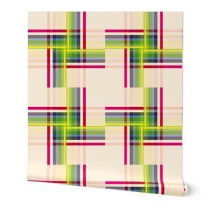 A modern rainbow check inspired by the green parakeet garden birds - Large