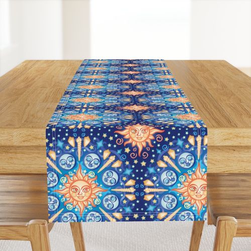 Sun Moon Sea Mandala Fabric Celestial Blue