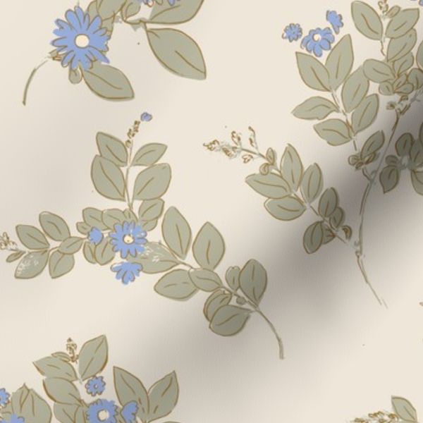 Large-cottage core farmhouse floral branches- blue green and cream