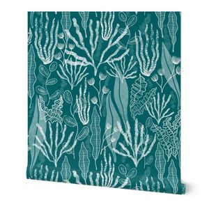 Boho Ocean Garden White on Turquoise Teal