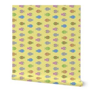 Colorful Ocean Fish on Yellow - Cheerful Coastal Sea Life - Large Scale